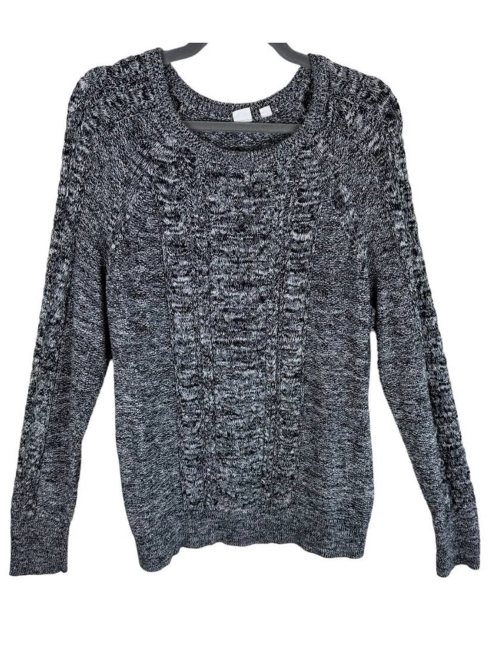Gap Black 100% Cotton Heather Long Sleeve Round Neck Cable-Knit Sweater Size XXL